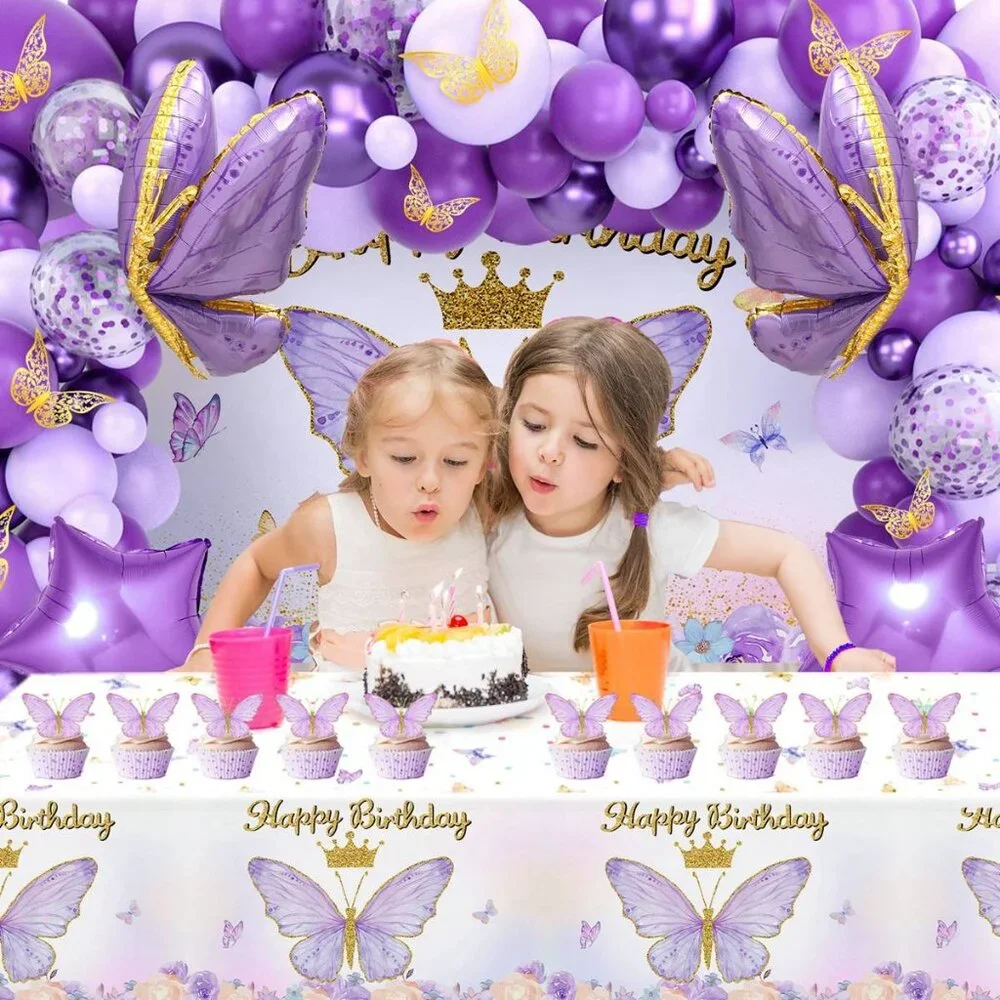 Purple Butterfly Birthday Decoration set for Girl's Birthday